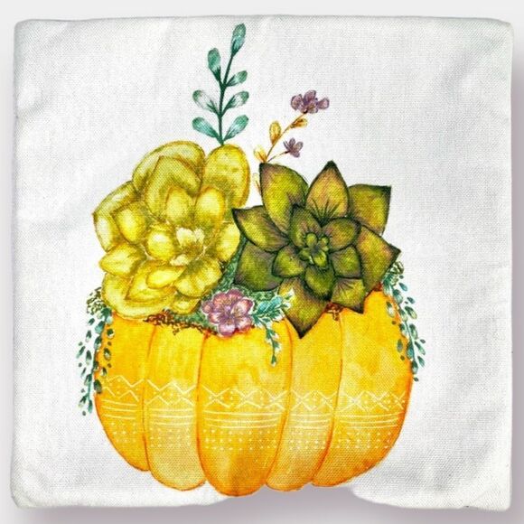 Succulent Pumpkin Pillow Cover 16 x 16 Standard Fits 18 x 18 Pillow Insert Fall - Picture 1 of 7